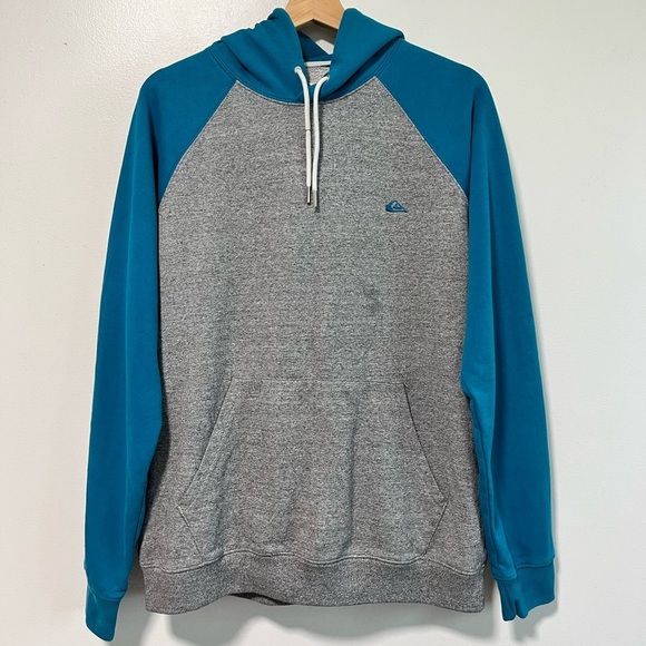 Quiksilver Men’s Raglan Sleeve Hoodie in Teal & Gray - Size Medium - Picture 1 of 16